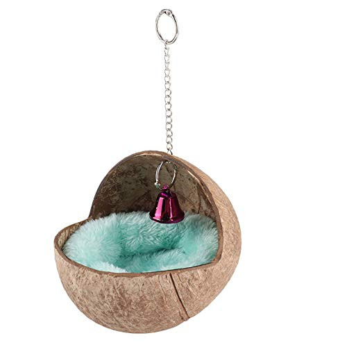 Felenny Bird Nest Natural Coconut Husk Parrot Breeding House Nesting Box Cage Hatching Bed Hut Cave with Mat   Bell Nest Accessories Toys for Parakeets Budgie Cockatiel Conure Lovebird