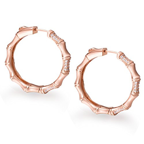 Fonsalette Gold-tone Round Circle Hoop Earrings CZ Bamboo Circle Dangle Knocker Hoop Earrings rose