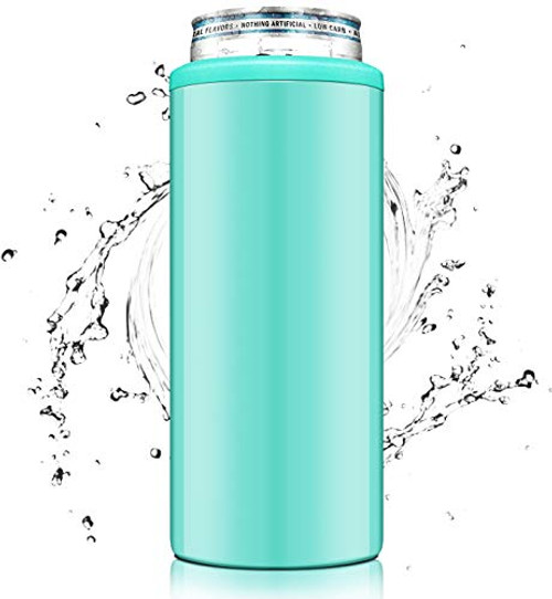 SENSIVO 12oz Triple Insulated Skinny Can Cooler Double-Walled Stainless Steel Drink Holder for Slim Beer Hard Seltzer Slim Can Coozie for Tall Skinny Cans - Aqua SENSIVO 12oz Triple Insulated Skinny Can Cooler Double-Walled Stainless Steel Drink Holder for Slim Beer Hard Seltzer Slim Can Coozie for Tall Skinny Cans - Aqua