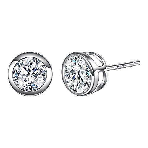 EVER FAITH 925 Sterling Silver Round Cut CZ Simple 4MM Basket Set Stud Earrings Clear