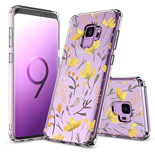 MOSNOVO Galaxy S9 Case  Yellow Floral Pattern Clear Design Transparent Plastic Hard Back Case with TPU Bumper Protective Case Cover for Samsung Galaxy S9