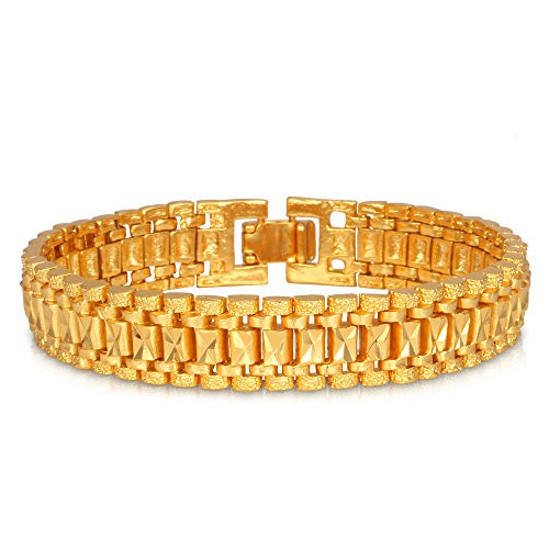 U7 Men Wrist Chain Bracelet 18K Gold Plated 12mm Wide Link Bracelets 21CM