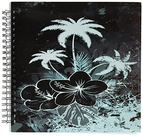 3dRose db_78114_2 Turquoise Hawaiian Flowers with Palm Trees Memory Book, 12 by 12"