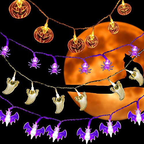 Halloween String Lights  4-Pack 20 LED 9-8 Ft Battery Operated Halloween Decor Lights Bat Pumpkin Spider Ghost String Lights for Halloween Party Home Indoor Decorations Halloween String Lights  4-Pack 20 LED 9-8 Ft Battery Operated Halloween Decor Lights Bat Pumpkin Spider Ghost String Lights for Halloween Party Home Indoor Decorations