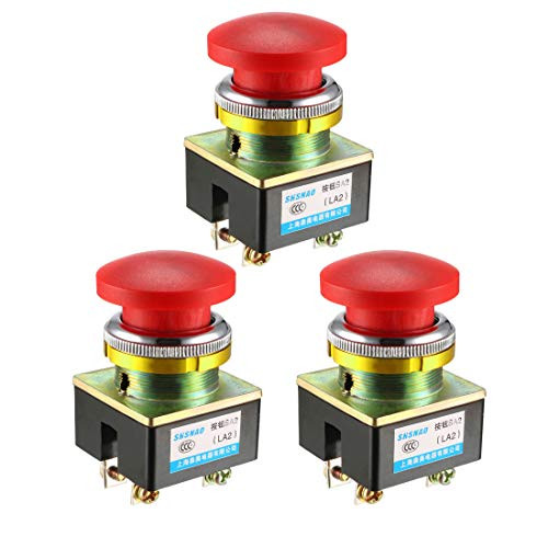 uxcell Push Button Switch Red Momentary AC 380V 5A Mushroom Head Pushbutton Switches 30mm Panel Mount Pack of 3