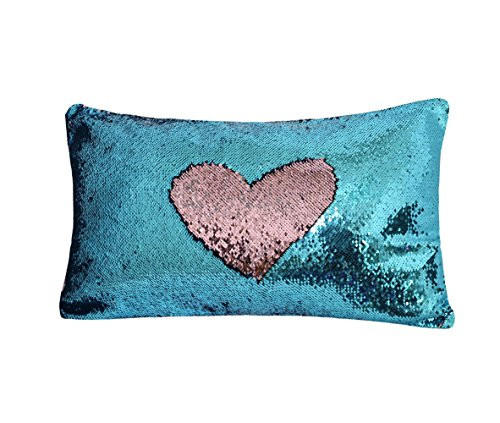 Zdada Decorative Sequin Pillows Changing-Flip-Sequin-Pillow Cushion Case with Insert Rose Pink and Turquoise