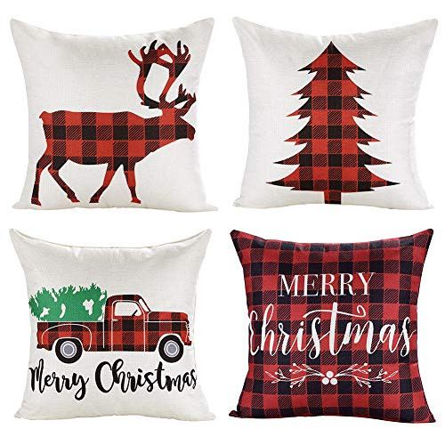 With a bud Christmas 18x18 Throw Pillow Covers  Decorative Outdoor Farmhouse Merry Christmas Xmas Red Truck Pillow Shams Cases Slipcovers Cover Set of 4 Couch Sofa With a bud Christmas 18x18 Throw Pillow Covers  Decorative Outdoor Farmhouse Merry Christmas Xmas Red Truck Pillow Shams Cases Slipcovers Cover Set of 4 Couch Sofa