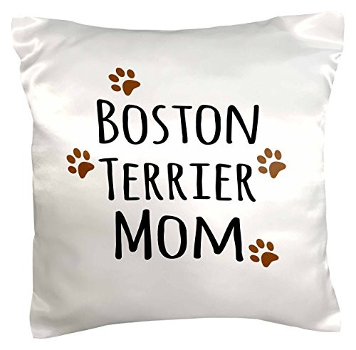 3dRose pc1540811 Boston Terrier Dog Mom Doggie x Breed Brown Muddy Paw Prints Love Doggy Lover Mama Pet Owner Pillow Case  16  x 16