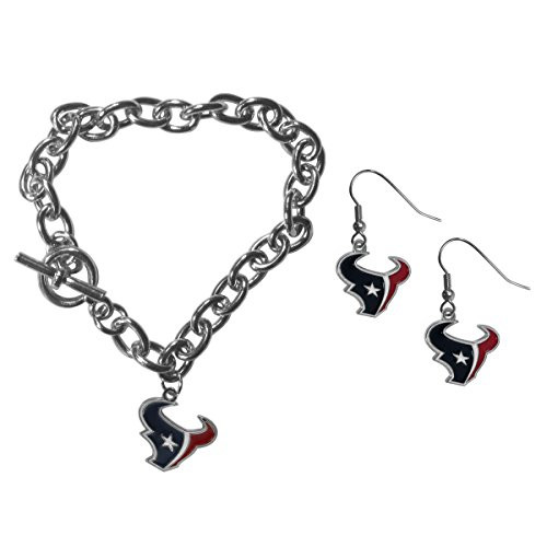 NFL Siskiyou Sports Womens Houston Texans Chain Bracelet and Dangle Earring Set One Size Team Color