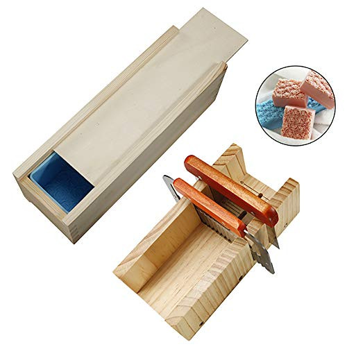 Soap Cutting Making Molds Kit with Rose Silicone Mold + Wood Box + Adjustable Wooden Cutter Mold + 2 Pcs Straight Wavy Stainless Steel Cutters
