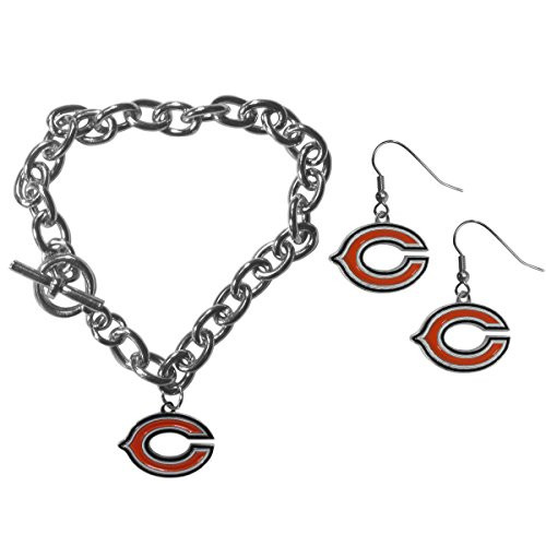 NFL Siskiyou Sports Womens Chicago Bears Chain Bracelet and Dangle Earring Set One Size Team Color