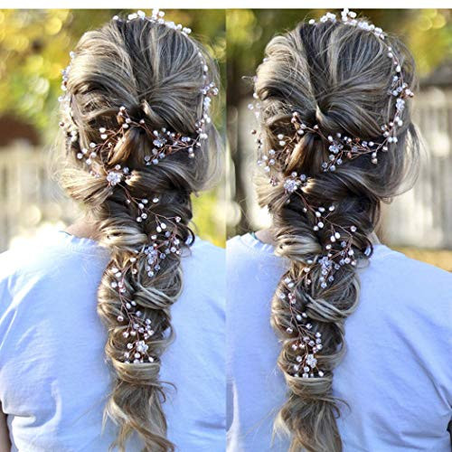 Yean Bride Crystal Wedding Hair Vine Pearl Bridal Long Headband Hair Accessories for Women and Girls Rose gold Yean Bride Crystal Wedding Hair Vine Pearl Bridal Long Headband Hair Accessories for Women and Girls Rose gold