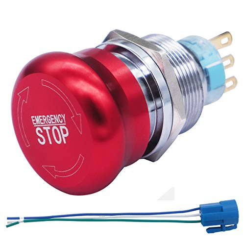 mxuteuk 22mm Stainless Steel Metal Latching Emergency Stop Push Button Switch 12-220V 3A 1NO 1NC with Connection Plug 1 Year Warranty MXU-XT-CT