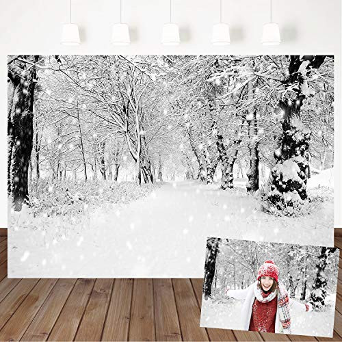 Mehofoto Winter Snowing Backdrops for Photography White Frozen Forest Path Background 7x5ft Vinyl Christmas Backdrops for Children Photoshoot Home Party Decoration Photo Studio Props