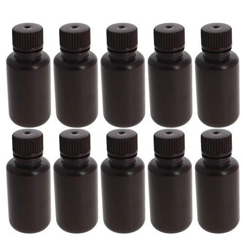 Othmro Plastic Lab Chemical Reagent Bottle 50ml Small Mouth Sample Sealing Liquid Storage Container Brown 10pcs