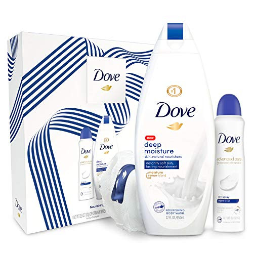 Dove Gift Set Deep Moisture Body Wash 12oz   Original Clean Deodorant Dry Spray and 3-8oz 2 Count