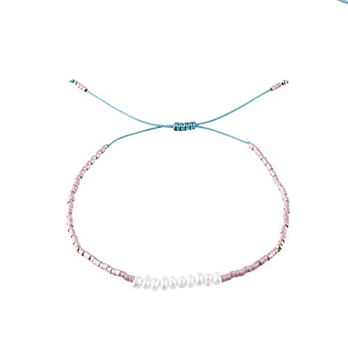 KELITCH Shell Pearl Seed Bead Friendship Bracelets Handmade Adjustable String Bracelets Rose Gold L