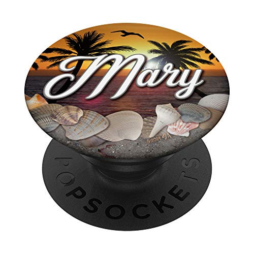 Mary Monogram Ocean Beach Sunset Sea Shells Name PopSockets Grip and Stand for Phones and Tablets