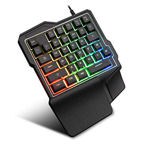 Anholi One Handed Gaming Keyboard Rainbow Backlit 35 Keys Half Keyboard Gaming Keypad Small Mini Gaming Keyboard for PC PS4 Xbox Gamer