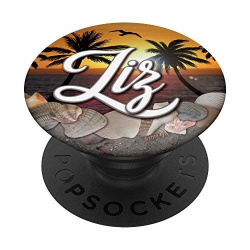 Liz Tropical Beach Sunset Name Sea Shells PopSockets Grip and Stand for Phones and Tablets