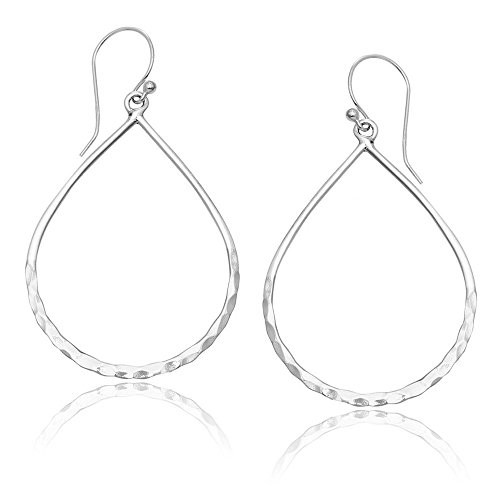 MIMI 925 Sterling Silver Hammered Open Teardrop Hoop Earrings