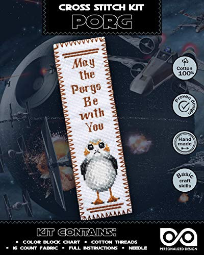 Star Wars Cross Stitch Kit  PORG  - DIY Bookmark Embroidery Set with Pattern