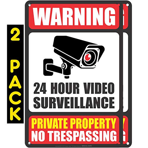 ATX CUSTOM SIGNS - Warning 24 Hour Surveillance Sign Private Property No Trespassing Signs Pack of 2 - Size 8 x 12