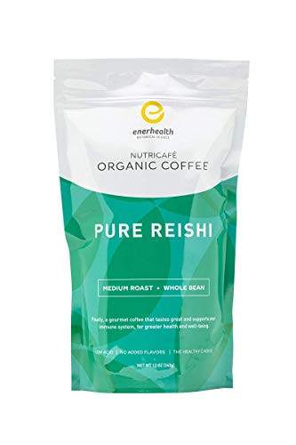 Enerhealth NutriCafe Premium Gourmet Organic Whole Bean Roasted Mushroom Coffee  Ganoderma Reishi  Cordyceps  Coriolus Versicolor Turkey Tail  Maitake  and Shitake Extracts Ganoderma