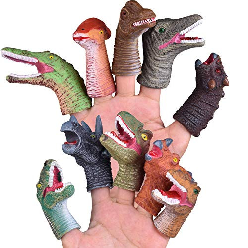 FUN LITTLE TOYS 10 PCs Animal Bath Finger Puppets  Dinosaur Head Finger Toys  Best Choice for Kids Party Favors  Treasure Box Prizes  Pinata Fillers and Goodie Bag Fillers