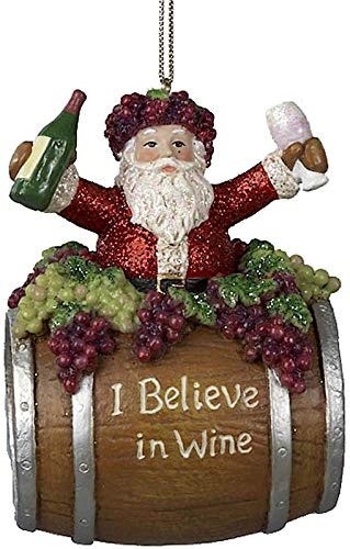 Kurt Adler 4  Tuscan Winery Santa Claus in Wine Barrel I Believe Christmas Ornament