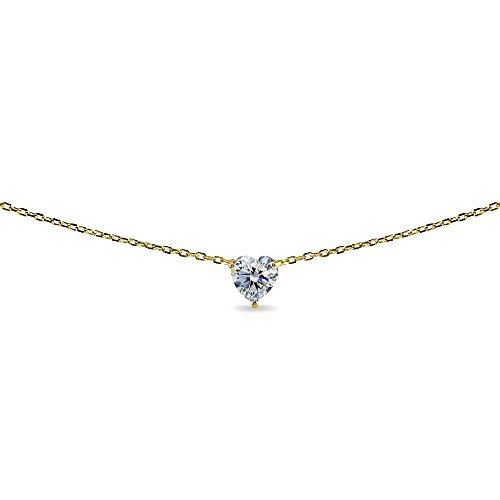 Lovve Yellow Gold Flashed Sterling Silver Heart-Shaped Cubic Zirconia Solitaire Choker Necklace Yellow-Gold-flashed-Silver