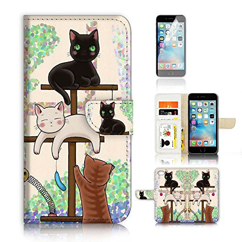 For iPhone 8 Plus - 7 Plus  Flip Wallet Case Cover and Screen Protector Bundle A1944 Cat