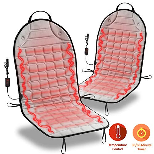 Zone Tech Car Heated Seat Cover Cushion Hot Warmer - Fireproof New and Improved 2019 Version 2 Pack 12V Heating Warmer Pad Cover Perfect for Cold Weather and Winter Driving