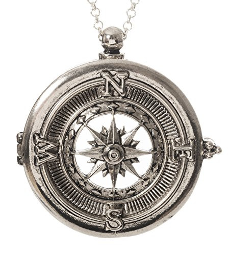 Compass 4x Magnifier Magnifying Glass Sliding Top Magnet Pendant Necklace  30  Silver Tone