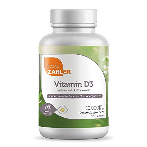 Zahler Vitamin D3  Natural Supplement Supporting Bones Muscle Teeth and Immune System  Certifed Kosher D3 10 000 120 Count