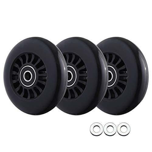 3-Pack Polyurethane Replacement Wheels w-Spacers Compatible with EzyRoller Mini Toy Scooter Black
