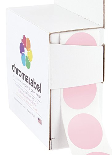 ChromaLabel 1 Inch Round Permanent Color-Code Dot Stickers  1000 per Dispenser Box  Pink