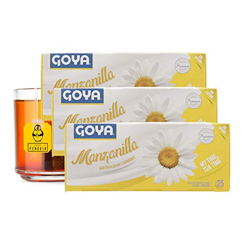 Goya Chamomile Herbal Tea Bundle 3 Pack - 25 Bags per Box  75 Tea Bags Total - Premium Quality Herbal Tea  Enjoy it Hot or Cold - Comes with a Premium Penguin Tea Card