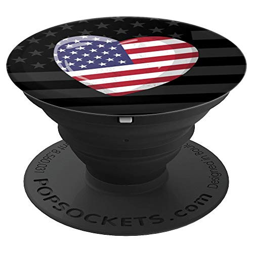 American Flag Heart USA 4th of July Women Girls Patriotic PopSockets Grip and Stand for Phones and Tablets