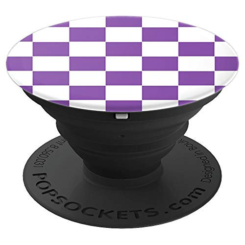 Checkered Lavender And White Checkerboard Pattern Purple PopSockets Grip and Stand for Phones and Tablets
