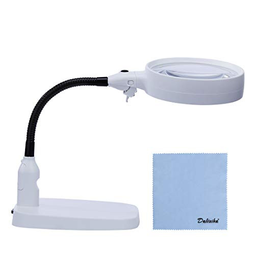 Delixike Large 8X Magnifying Lamp - Folding Design with 6 LED Lamp - Great Hands Free Desktop Magnifying Glass for Reading,Hobbies,Crafts,Workbench Delixike Large 8X Magnifying Lamp - Folding Design with 6 LED Lamp - Great Hands Free Desktop Magnifying Glass for Reading,Hobbies,Crafts,Workbench