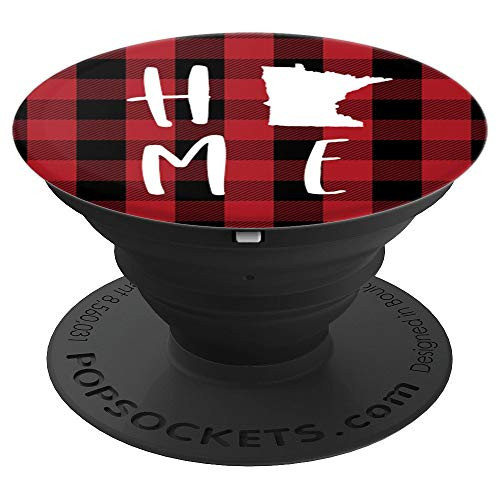 Home Sweet Minnesota   Cute State Silhouette on Plaid PopSockets Grip and Stand for Phones and Tablets