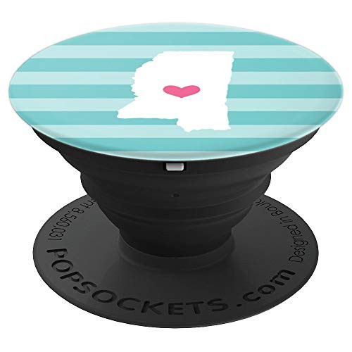 Mississippi Heart - Cute Pink   Aqua Home State Map PopSockets Grip and Stand for Phones and Tablets