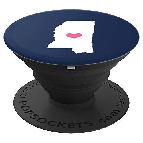 Mississippi Heart - Cute Pink   Navy Home State Map PopSockets Grip and Stand for Phones and Tablets