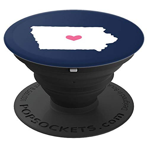 Iowa Heart - Cute Pink   Navy Home State Map PopSockets Grip and Stand for Phones and Tablets