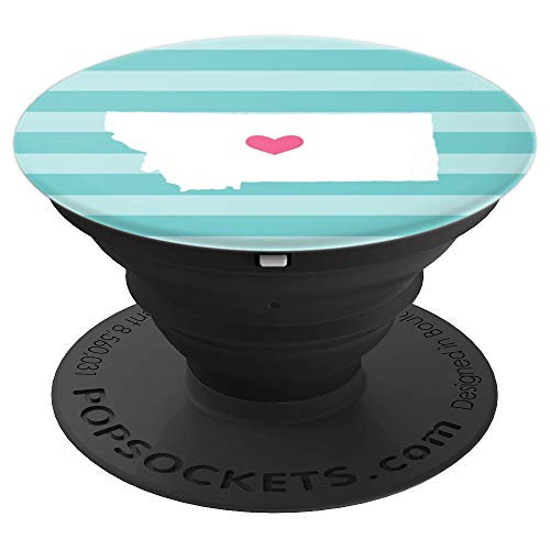 Montana Heart - Cute Pink   Aqua Home State Map PopSockets Grip and Stand for Phones and Tablets