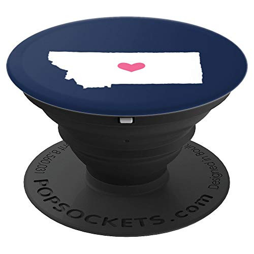 Montana Heart - Cute Pink   Navy Home State Map PopSockets Grip and Stand for Phones and Tablets