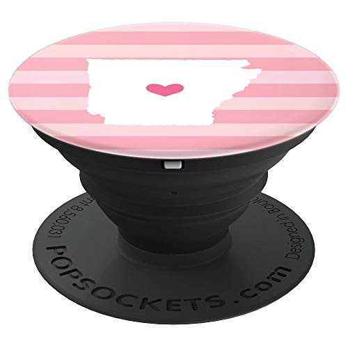 Arkansas Heart - Cute Blush Pink Stripe Home State Map PopSockets Grip and Stand for Phones and Tablets