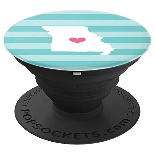 Missouri Heart - Cute Pink   Aqua Home State Map PopSockets Grip and Stand for Phones and Tablets