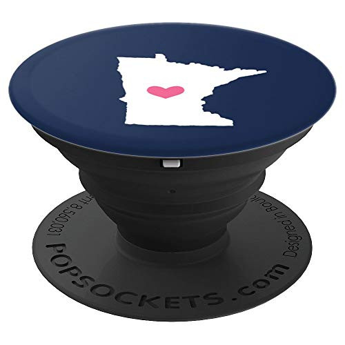 Minnesota Heart - Cute Pink   Navy Home State Map PopSockets Grip and Stand for Phones and Tablets